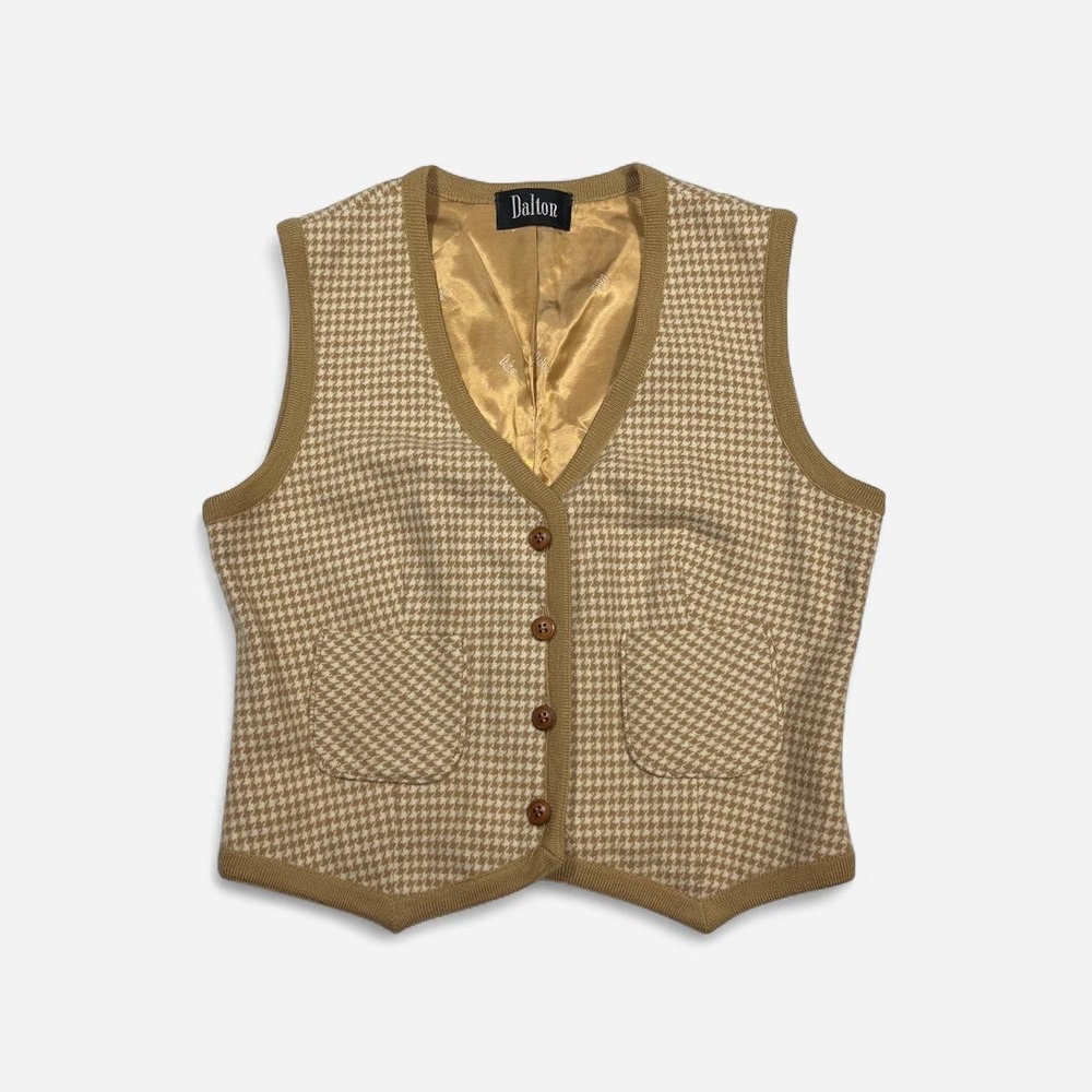 Dalton Tan Houndstooth Vest Vintage Suit Workwear‎